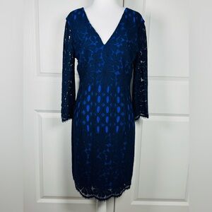 Lilly Pulitzer Macon Lace Dress Navy Blue Sheath Romantic Chic Coquette Size 8